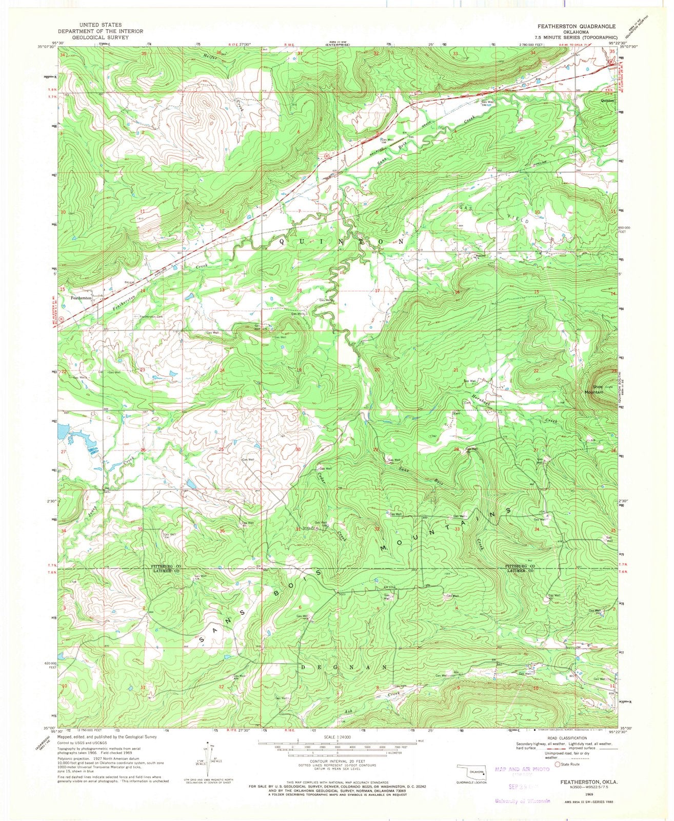 1969 Featherston, OK - Oklahoma - USGS Topographic Map