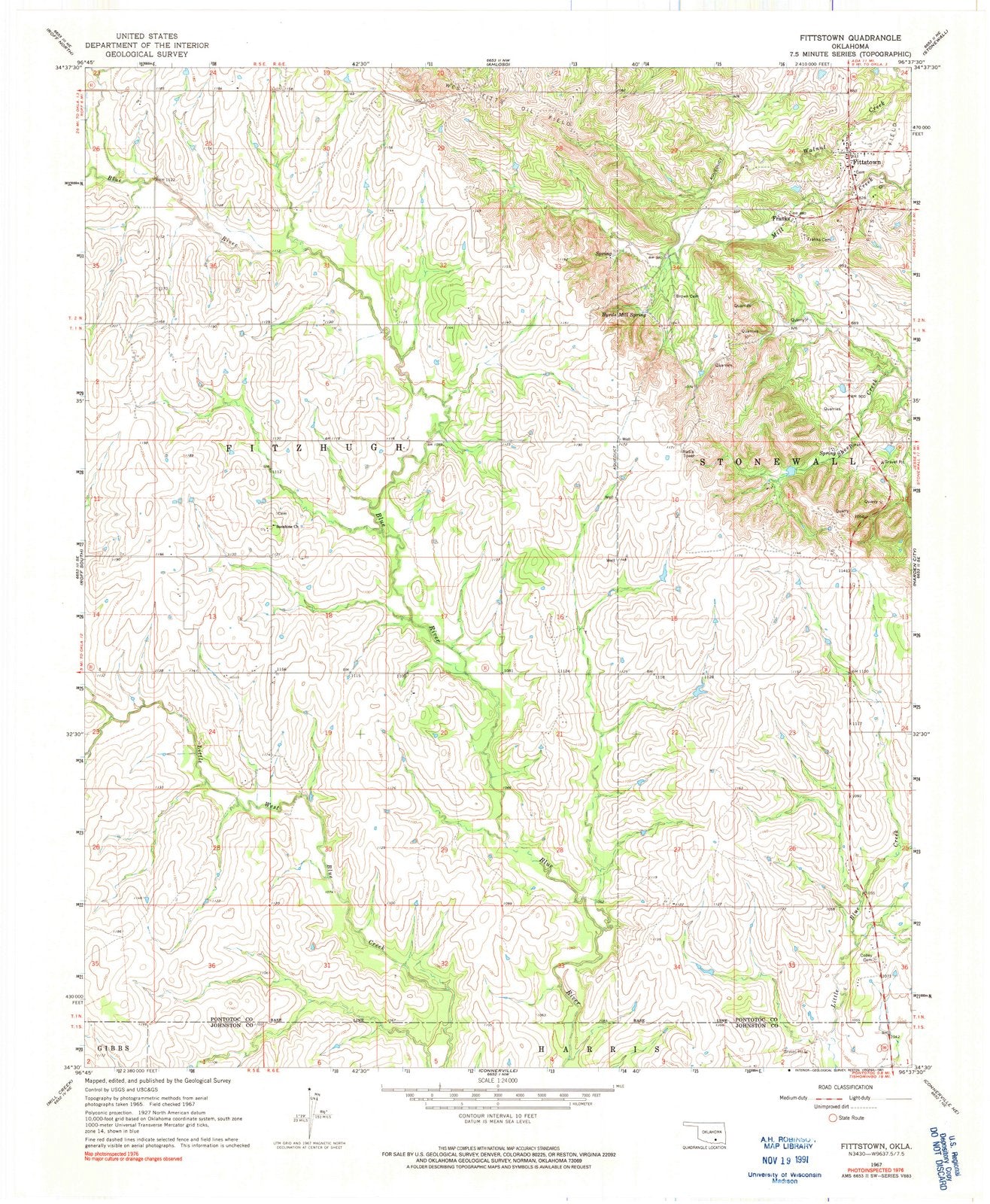 1967 Fittstown, OK - Oklahoma - USGS Topographic Map