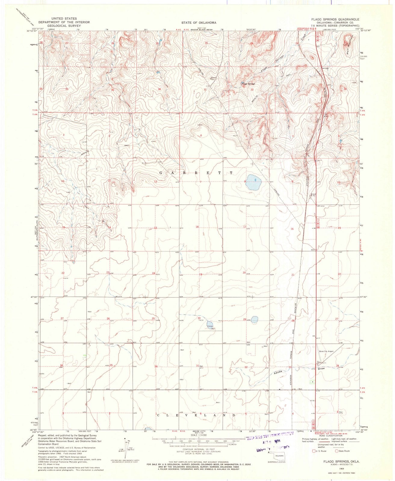 1969 Flagg Springs, OK - Oklahoma - USGS Topographic Map