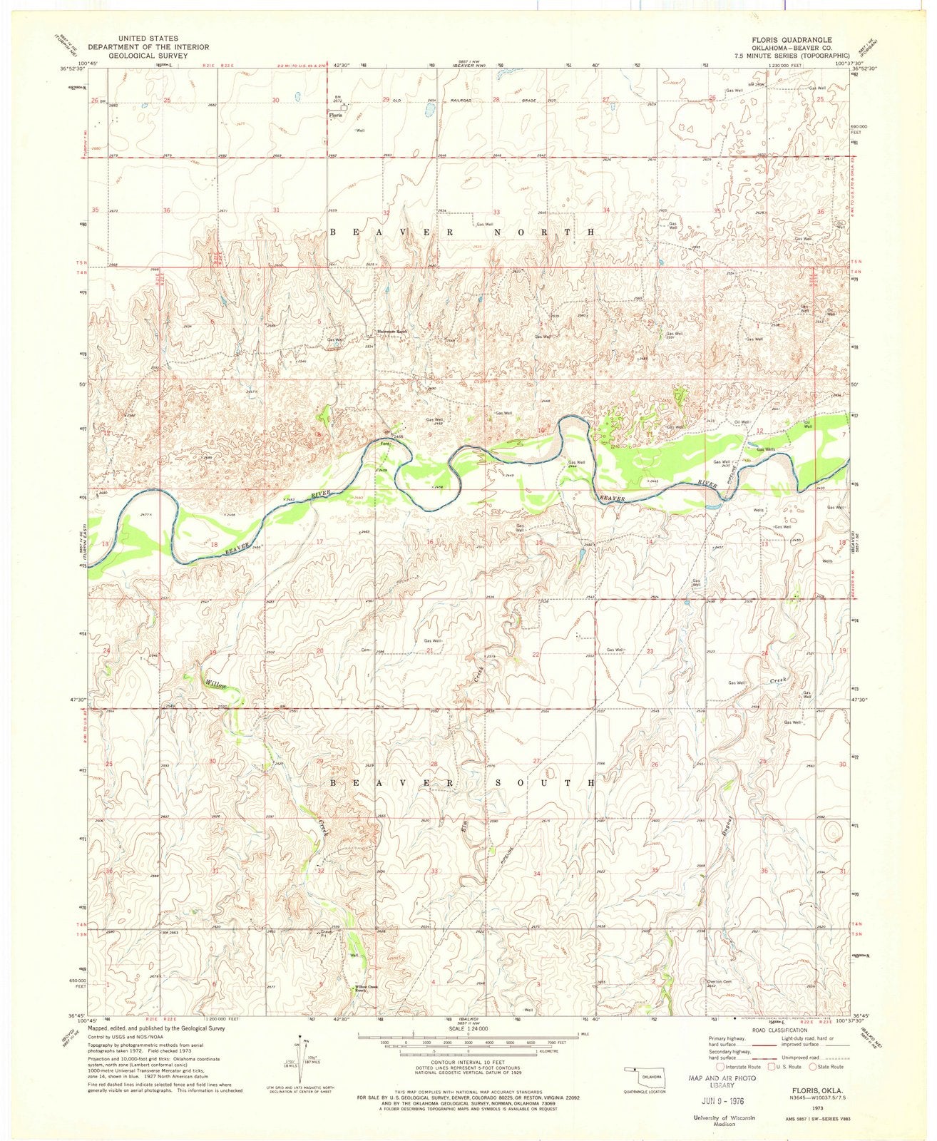 1973 Floris, OK - Oklahoma - USGS Topographic Map