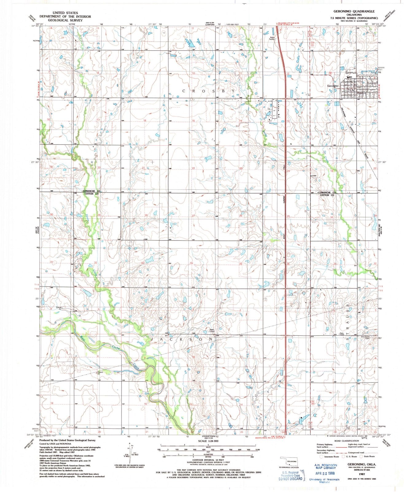 1987 Geronimo, OK - Oklahoma - USGS Topographic Map