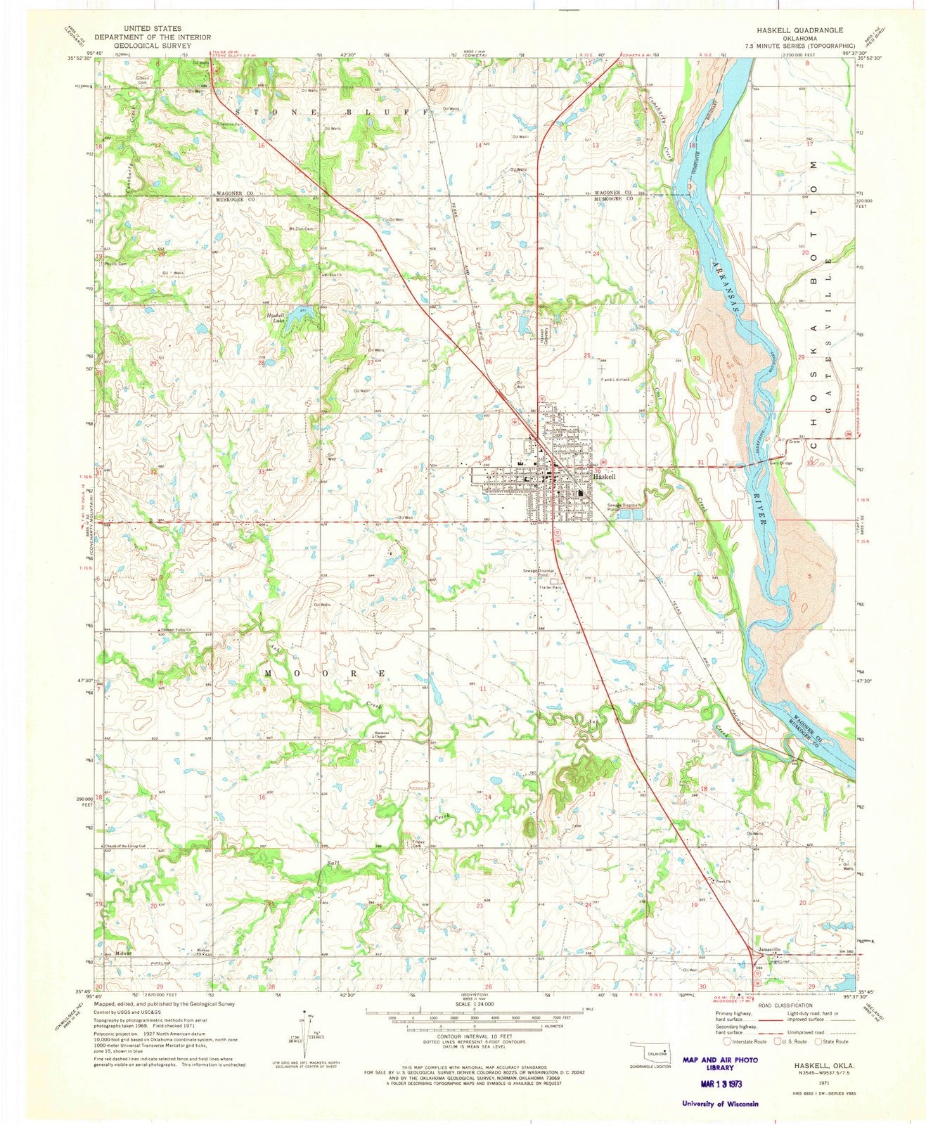 1971 Haskell, OK - Oklahoma - USGS Topographic Map