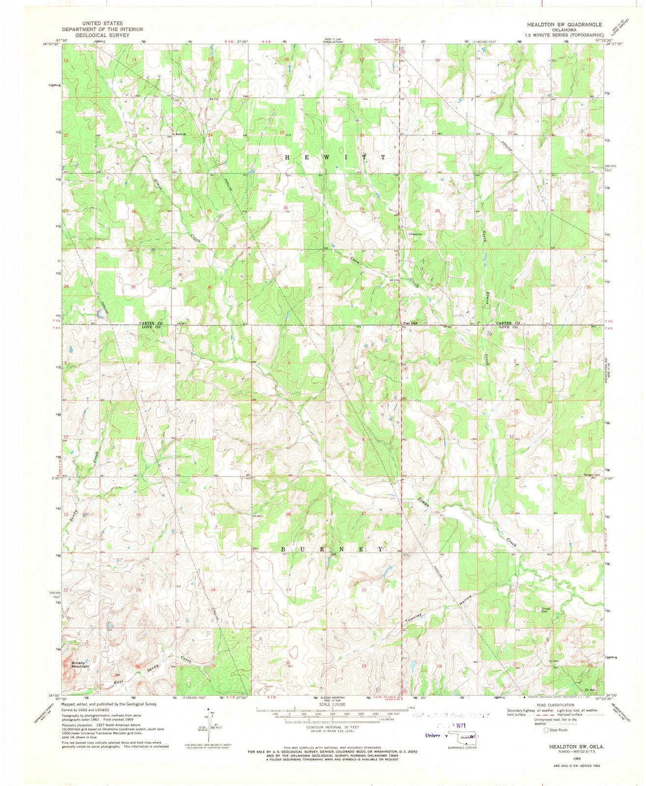 1969 Healdton, OK - Oklahoma - USGS Topographic Map v2