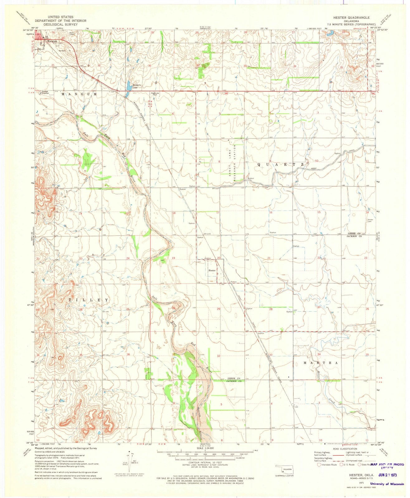 1971 Hester, OK - Oklahoma - USGS Topographic Map