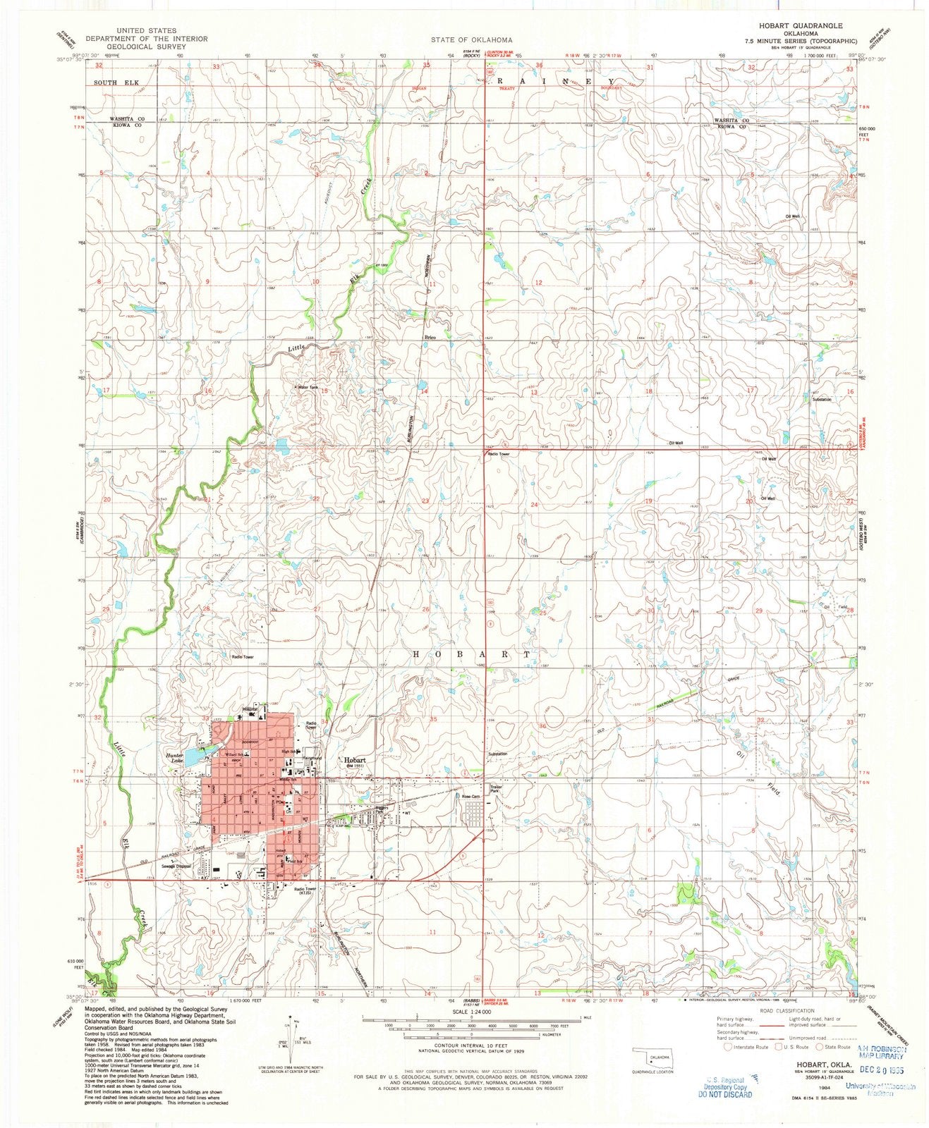 1984 Hobart, OK - Oklahoma - USGS Topographic Map