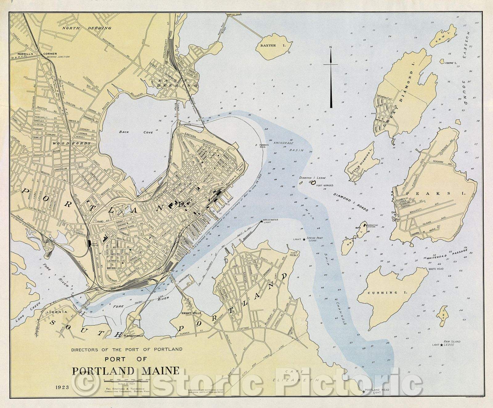Historic Map : Port of Portland Maine, 1923 , Vintage Wall Art