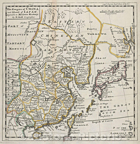 Historic Map : The Empire of China and Island of Japan. Agreeable to Modern History, 1720 , Vintage Wall Art