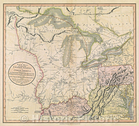 Historic Map : A New Map of Part of the United States of North America, exhibiting the Western Territory, Kentucky, Pennsylvania, Maryland, Virginia, 1805 , Vintage Wall Art