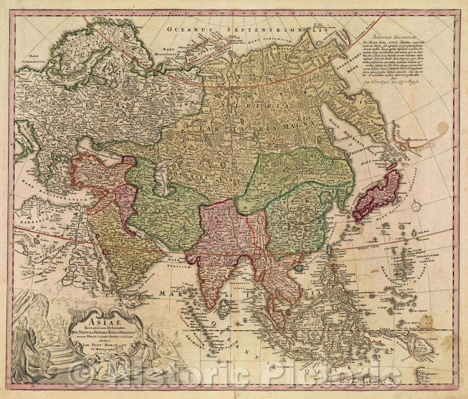 Historic Map : Asiae Recentissima Delineatio, Qua Statuset Imperia Totius Orientis unacum Orientalibus Indiis exhibentur Authore Joh. Bapt.: Hommano, 1715 , Vintage Wall Art