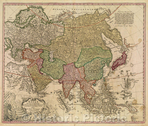 Historic Map : Asiae Recentissima Delineatio, Qua Statuset Imperia Totius Orientis unacum Orientalibus Indiis exhibentur Authore Joh. Bapt.: Hommano, 1715 , Vintage Wall Art