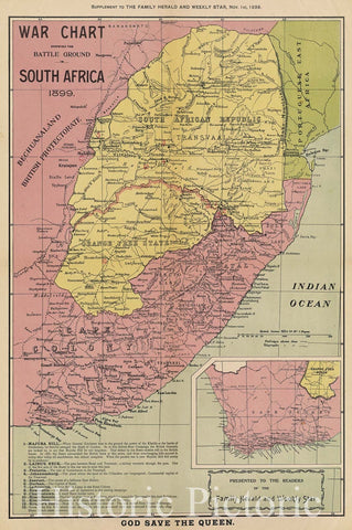 Historic Map : War Chart Showing the Battle Ground in South Africa 1899., 1899 , Vintage Wall Art