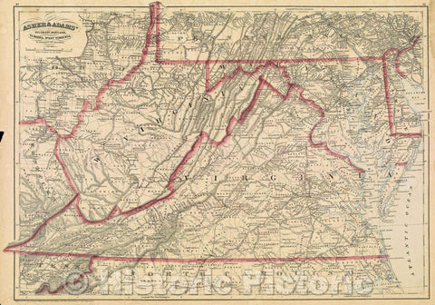 Historic Map : Asher and Adams' Delaware, Maryland, Virginia, West Virginia and District of Columbia., 1874 , Vintage Wall Art