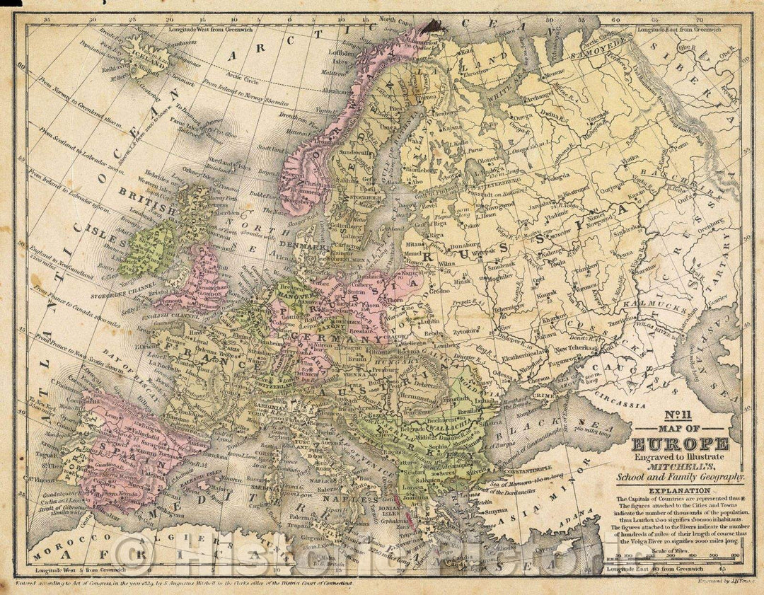 Historic Map : Map of Europe, 1839 , Vintage Wall Art , v2