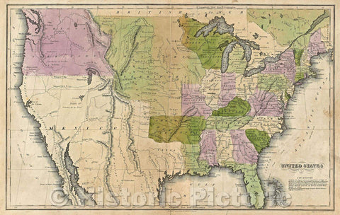 Historic Map : United States, c. 1835 , Vintage Wall Art
