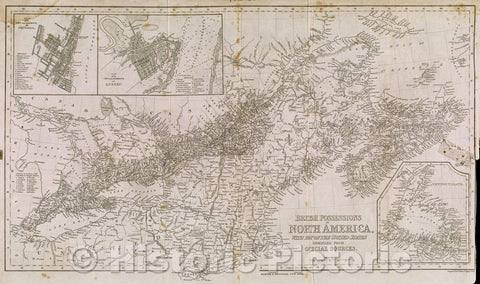 Historic Map : British Possessions in North America, with part of the United States Compiled from Official Sources, 1843 , Vintage Wall Art