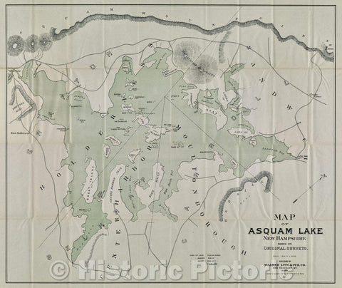 Historic Map : Map of Asquam Lake : New Hampshire, 1903 , Vintage Wall Art