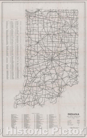 Historic Map : Indiana, a guide to the Hoosier state, compiled by workers of the Writers' Program of the Work projects administration in the state of Indiana, Vintage Wall Art