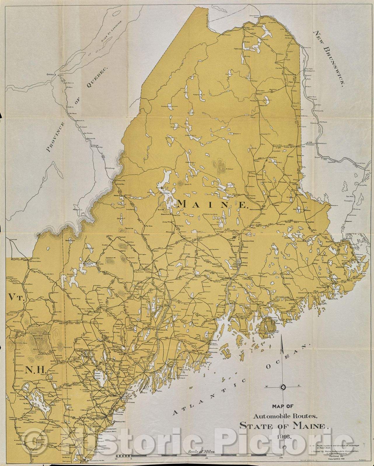 Historic Map : Map of Automobile Routes. State of Maine. 1915., 1916 , Vintage Wall Art