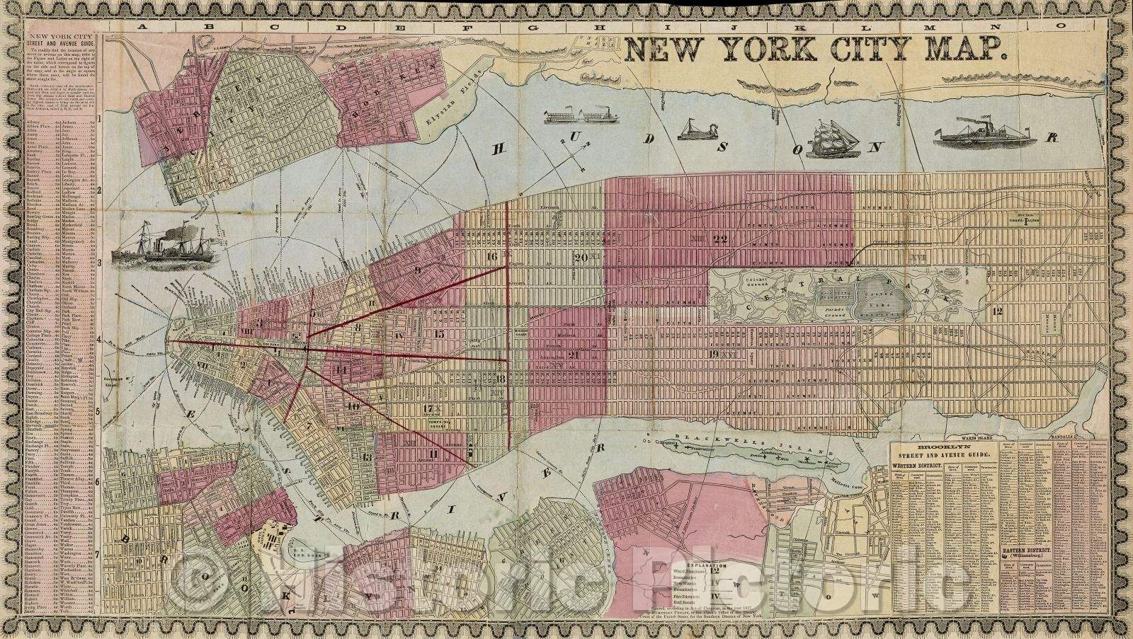 Historic Map : New York city map, 1857 , Vintage Wall Art
