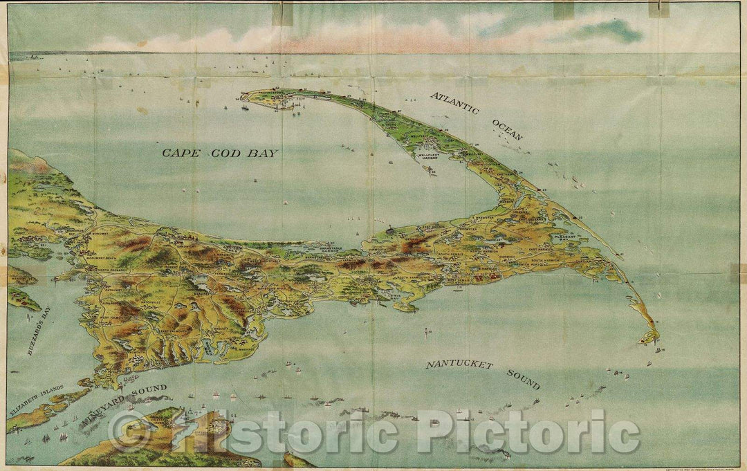 Historic Map : Bird's Eye View of Cape Cod, 1905 , Vintage Wall Art