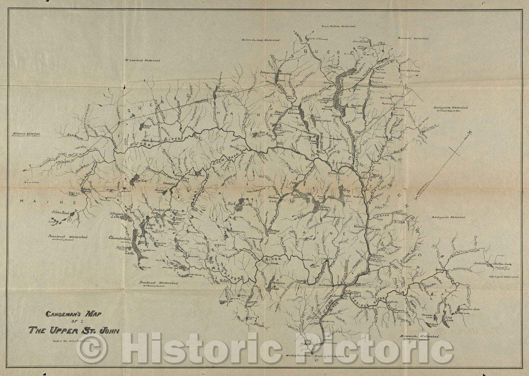 Historic Map : Canoeman's Map of the Upper St. John, 1894 , Vintage Wall Art
