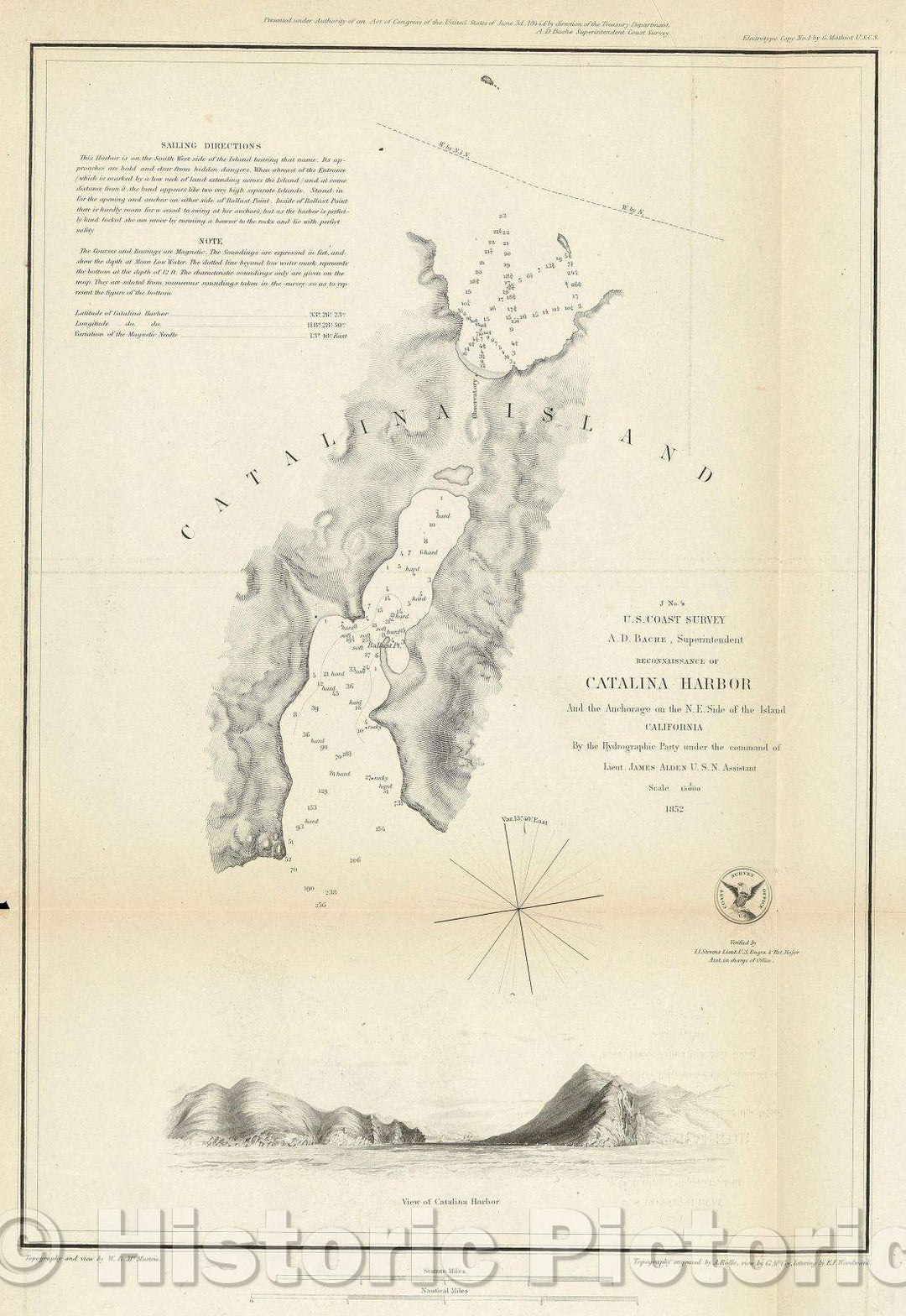 Historic Map : Catalina Island and the Anchorage on the N. E. Side of the Island, 1852 , Vintage Wall Art