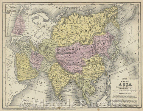 Historic Map : Map of Asia Engraved to illustrate Mitchell's School and Family Geography, 1852 , Vintage Wall Art