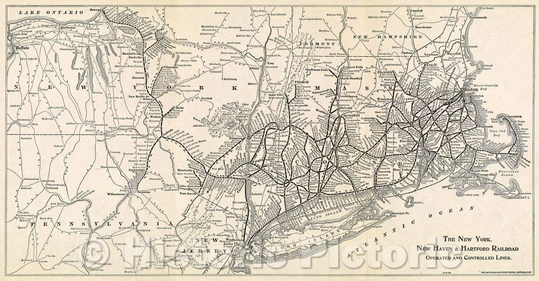 Historic Map : The New York, New Haven and Hartford Railroad : operated and controlled lines, 1905 , Vintage Wall Art