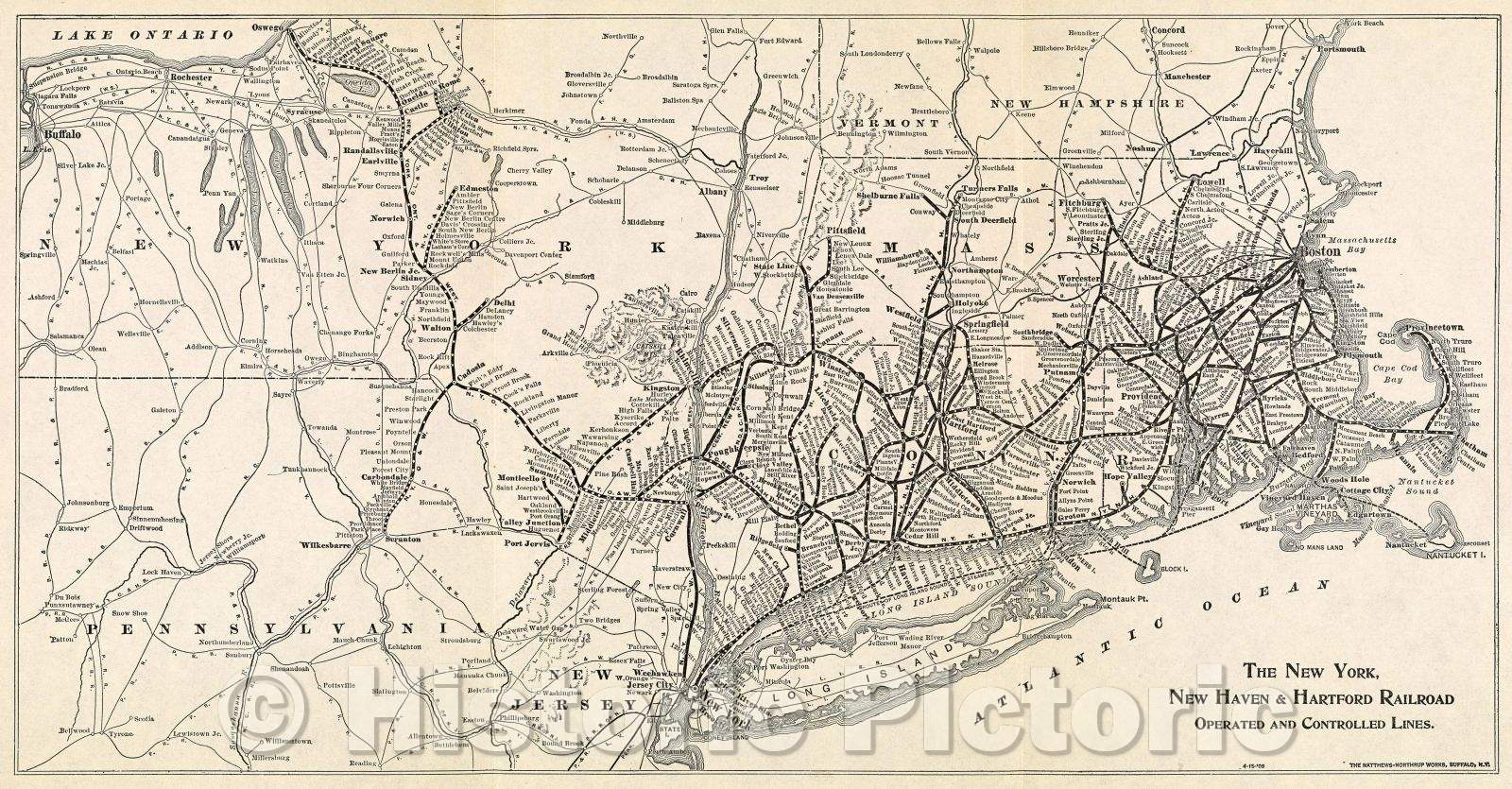 Historic Map : The New York, New Haven and Hartford Railroad : operated and controlled lines, 1905 , Vintage Wall Art