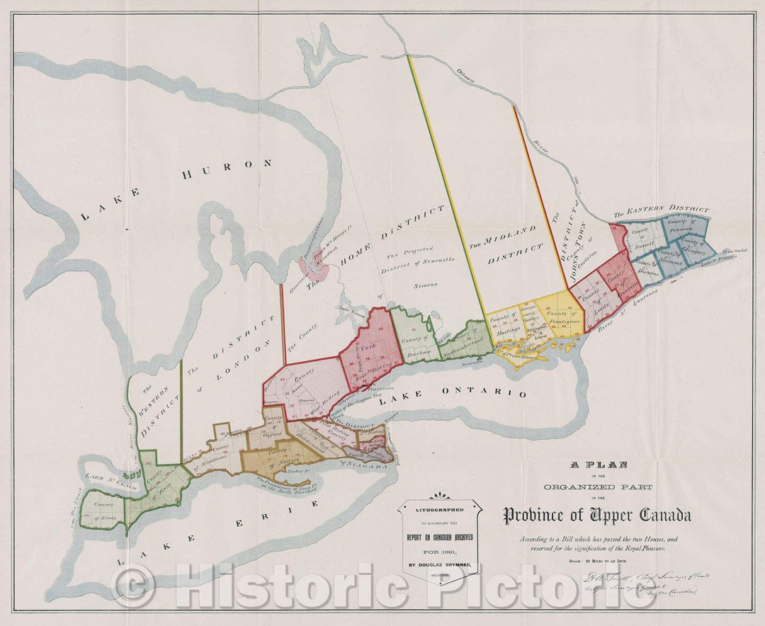 Historic Map : A Plan of the Organized Part of the Province of Upper Canada, 1891 , Vintage Wall Art