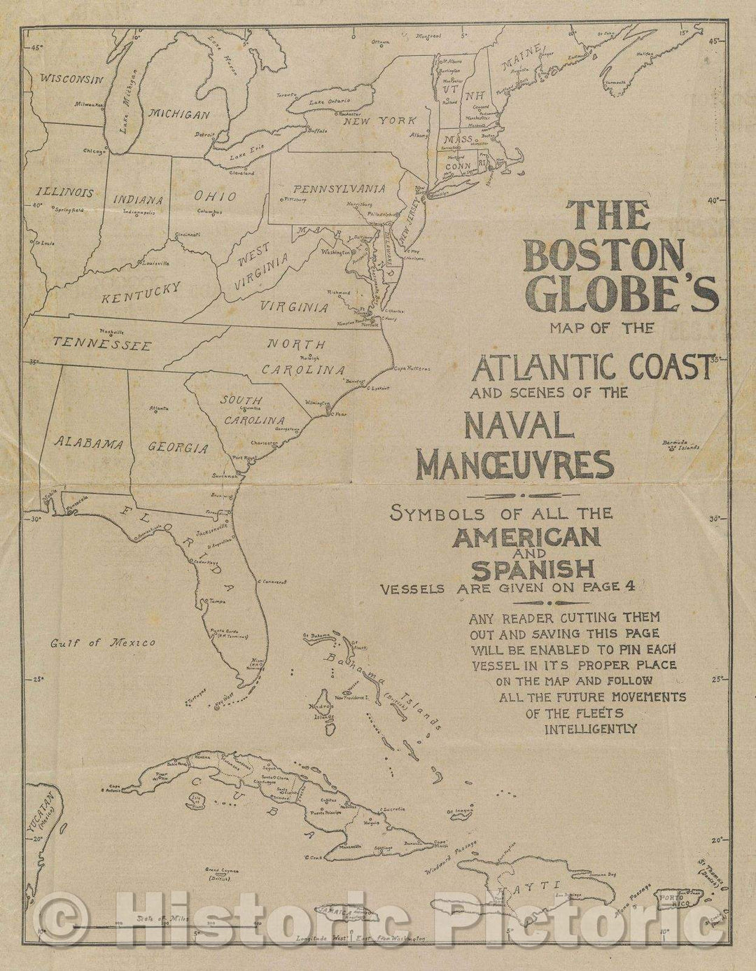 Historic Map : The Boston Globe, April 4, 1898, Vintage Wall Art