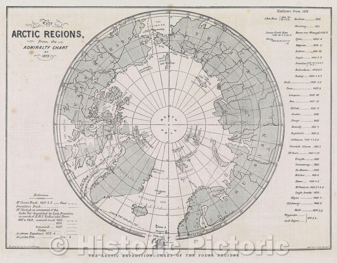 Historic Map : The Arctic Regions from the Admiralty Chart of 1875, Vintage Wall Art