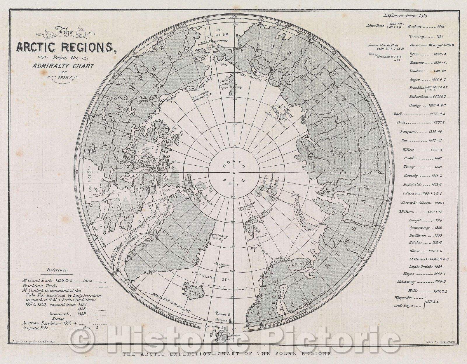Historic Map : The Arctic Regions from the Admiralty Chart of 1875, Vintage Wall Art