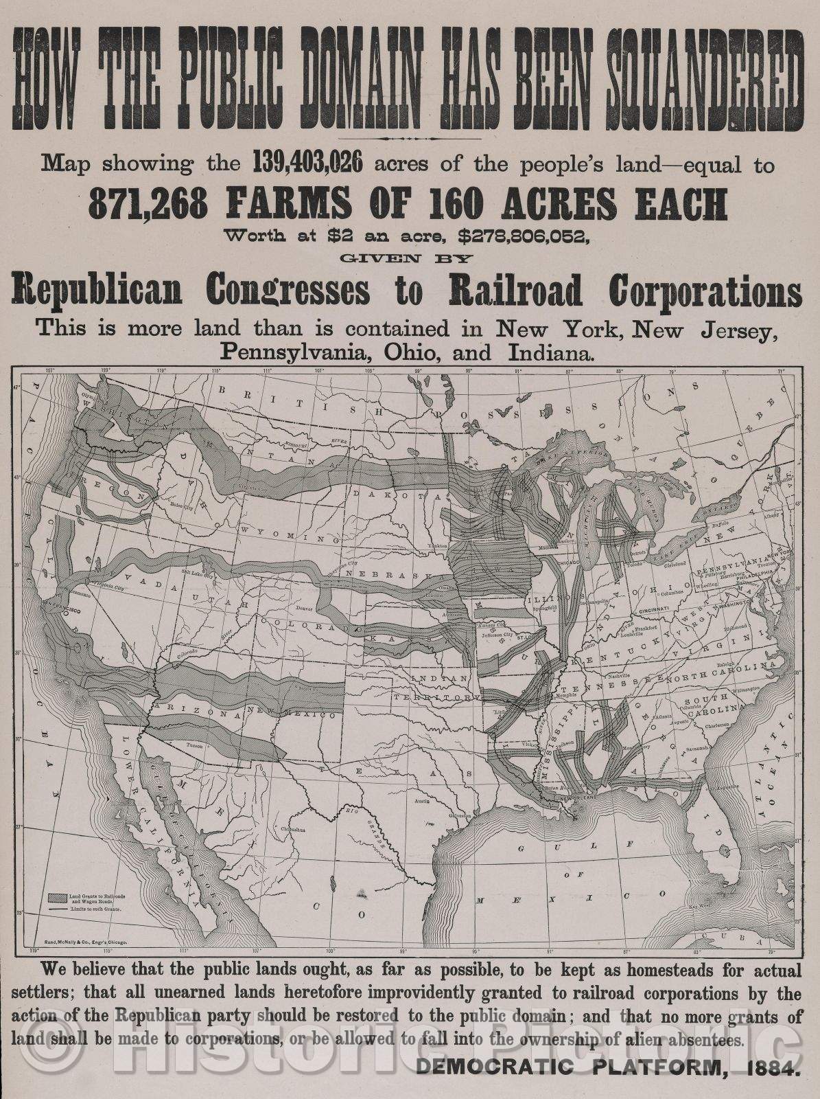 Historic Map : How the Public Domain Has Been Squandered, Vintage Wall Art