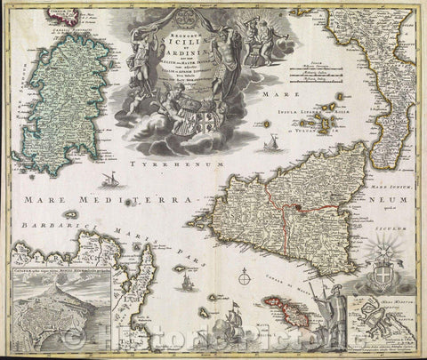 Historic Map : Regnorum Siciliae et Sardiniae nec non Melitae seu Maltae insula cum adjectis Italiae et Africae Litoribus Nova Tabula, 1730 , Vintage Wall Art