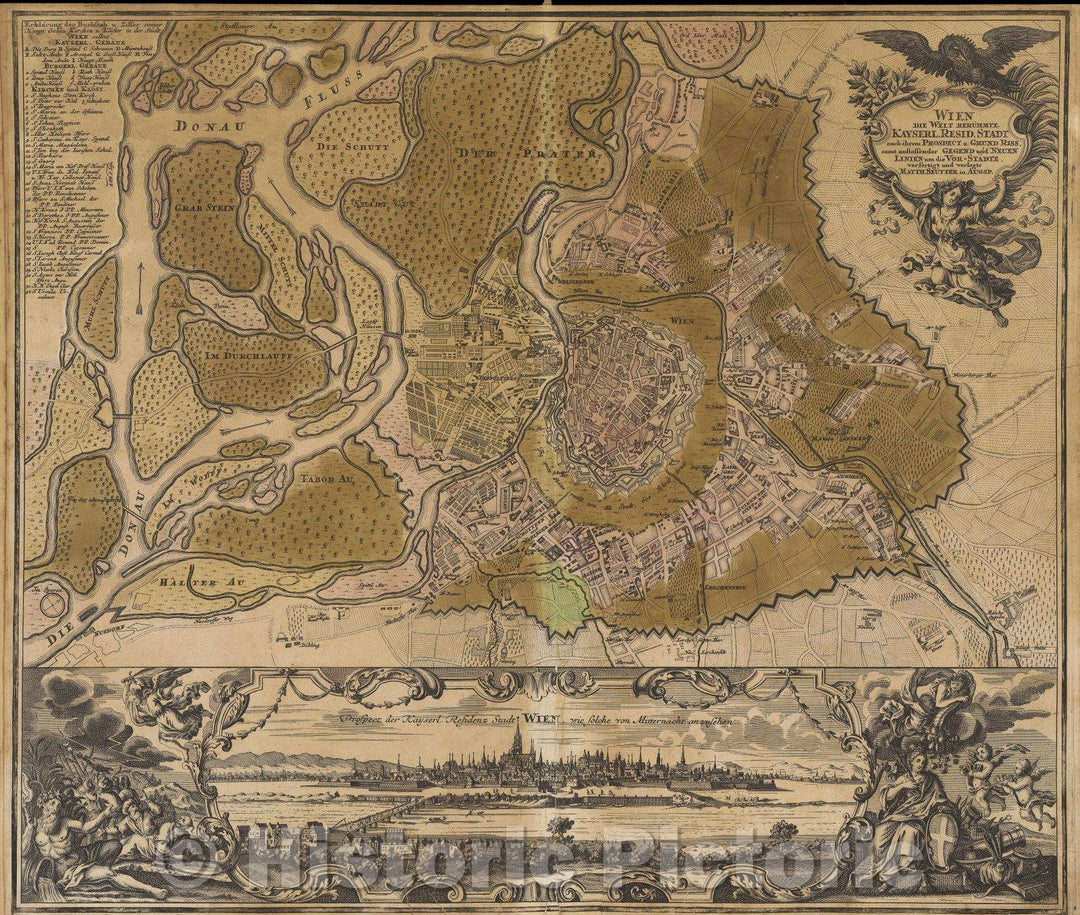 Historic Map : Wien Die Welt Beruhmte KayserL. Resid. Stadt nach ihren Prospect u. Grund Riss samt anstoffender Gegend und Neuen Linien, 1730 , Vintage Wall Art