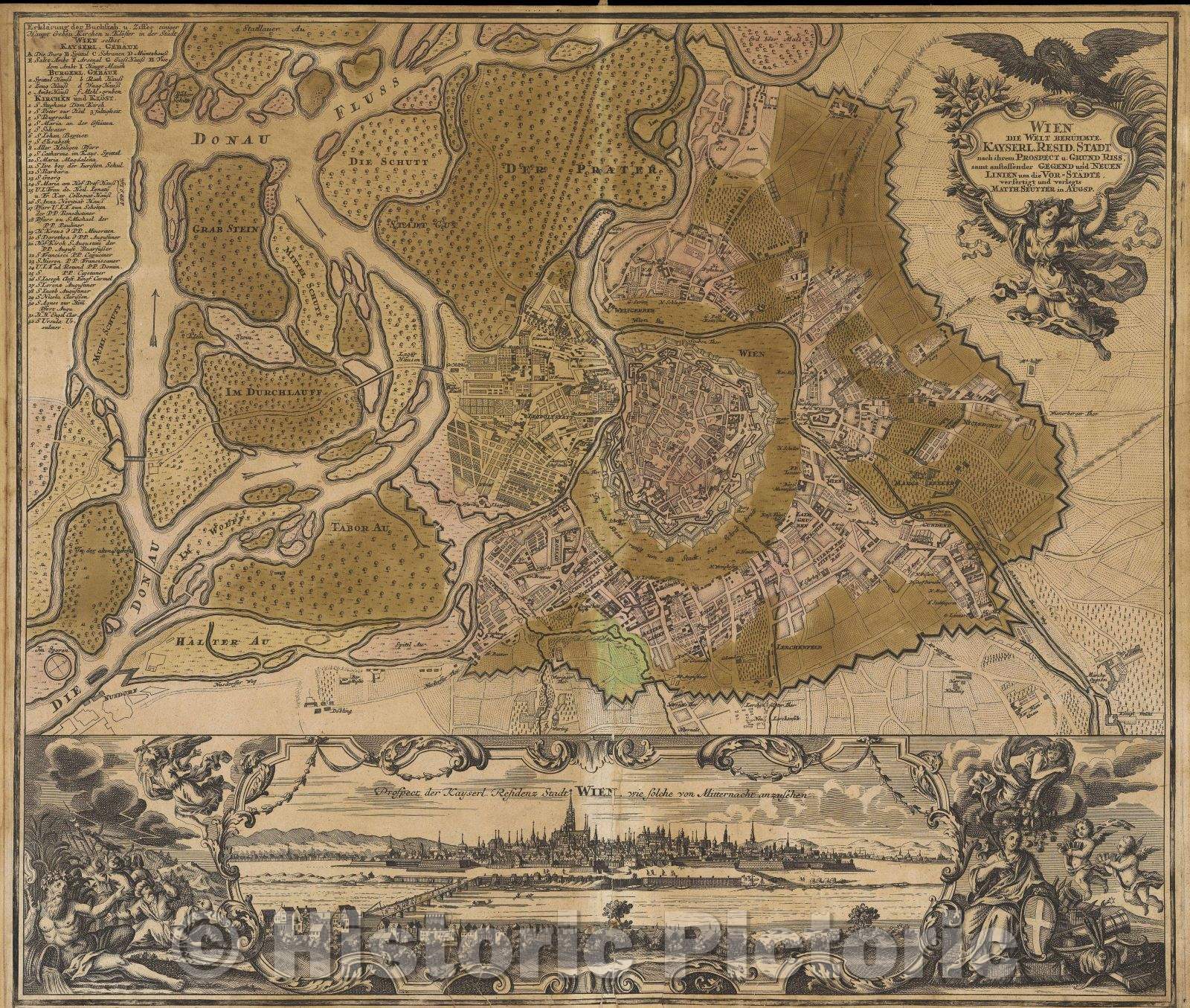 Historic Map : Wien Die Welt Beruhmte KayserL. Resid. Stadt nach ihren Prospect u. Grund Riss samt anstoffender Gegend und Neuen Linien, 1730 , Vintage Wall Art