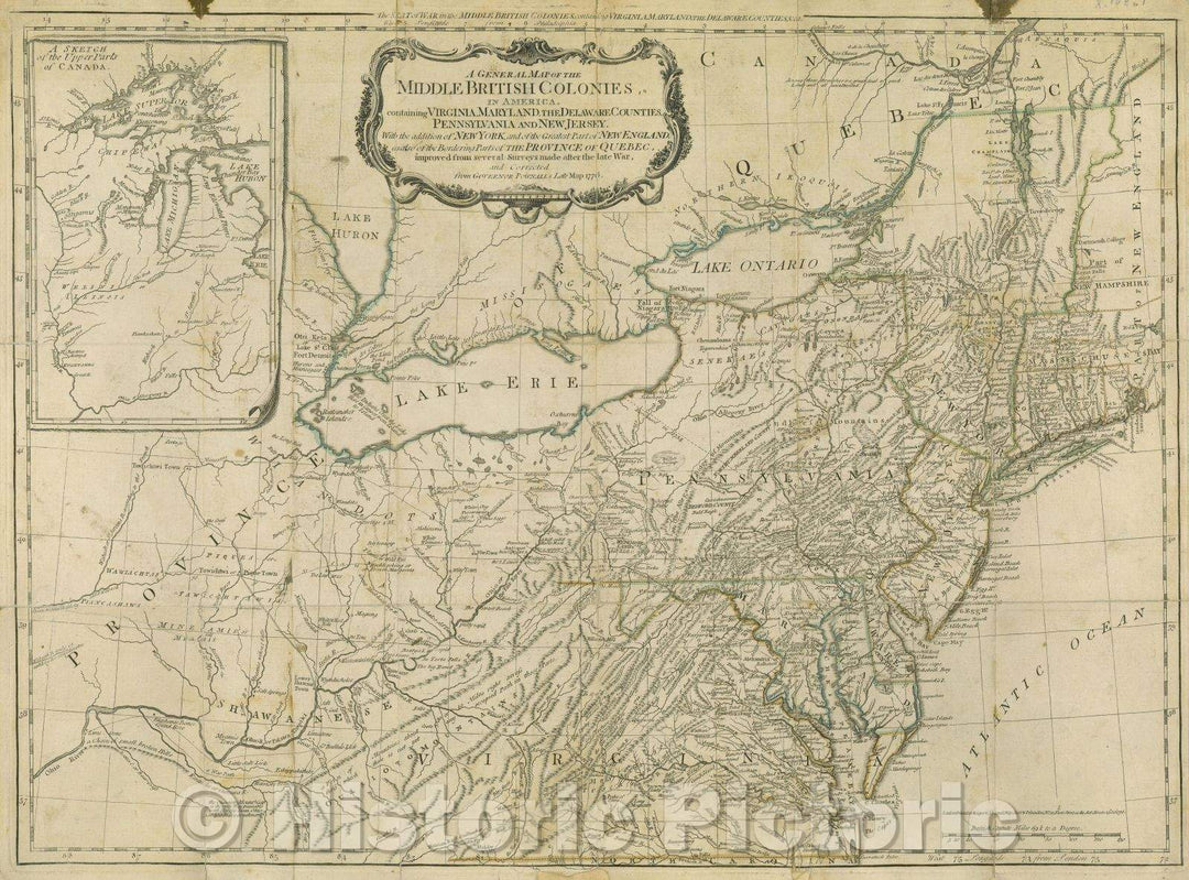 Historic Map : A General Map of the Middle British Colonies, in America. containing Virginia, Maryland, the Delaware counties, Pennsylvania and New Jersey, 1776 , Vintage Wall Art