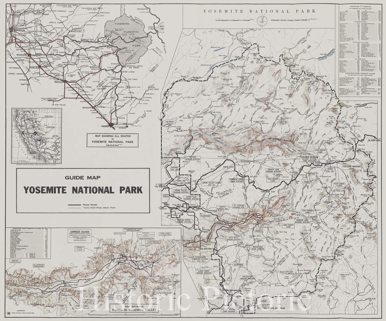 Historic Map : Guide Map, Yosemite National Park., 1929 , Vintage Wall Art