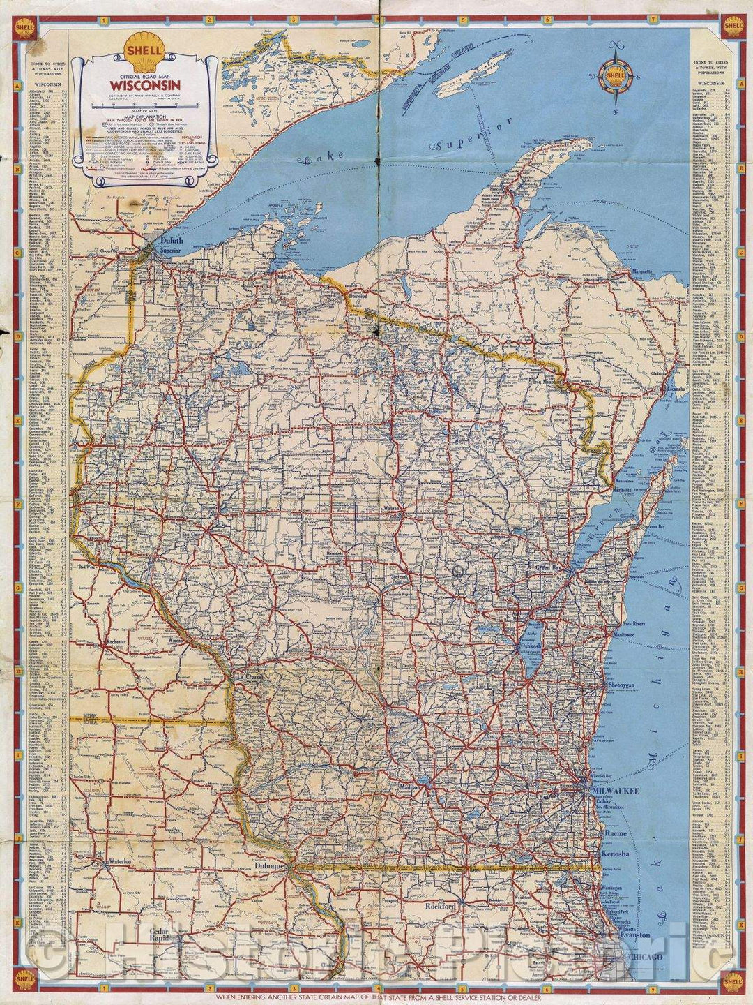 Historic Map : Official Road Map Wisconsin, 1935 , Vintage Wall Art