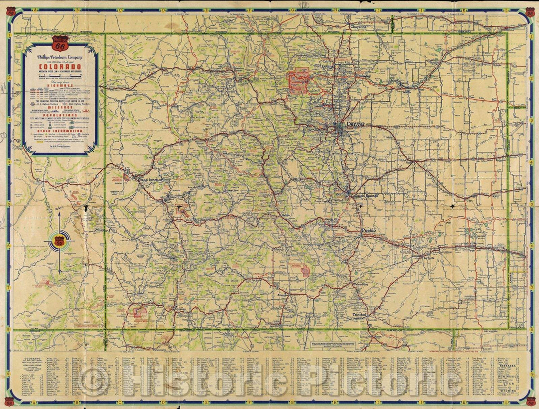 Historic Map : Phillips Petroleum Company 1938 Official Road Map Colorado, 1938 , Vintage Wall Art