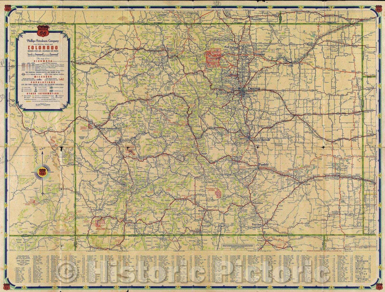 Historic Map : Phillips Petroleum Company 1938 Official Road Map Colorado, 1938 , Vintage Wall Art