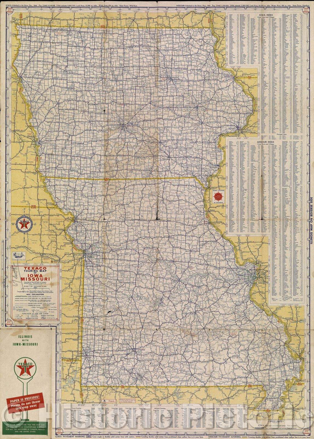 Historic Map : Texaco Touring Map of Illinois, 1946 , Vintage Wall Art