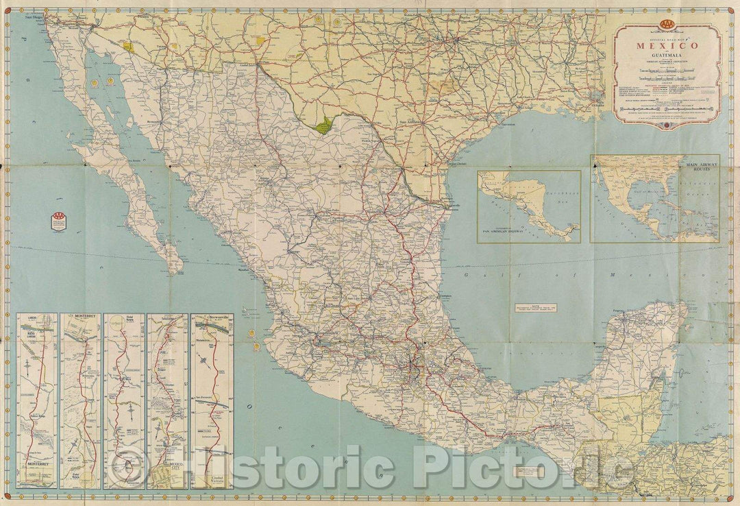 Historic Map : Official Road Map  Mexico and Guatemala., 1948 , Vintage Wall Art