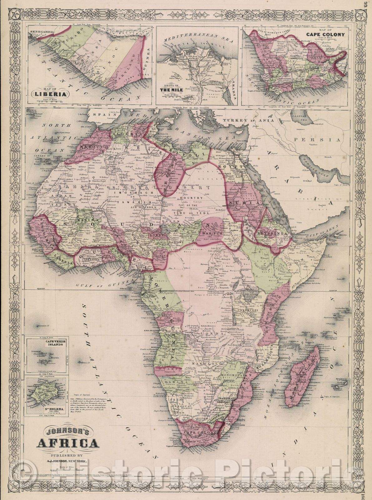 Historic Map : Johnson's Africa, 1864 , Vintage Wall Art