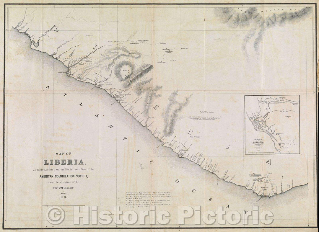 Historic Map : Map of Liberia. , 1845 , Vintage Wall Art