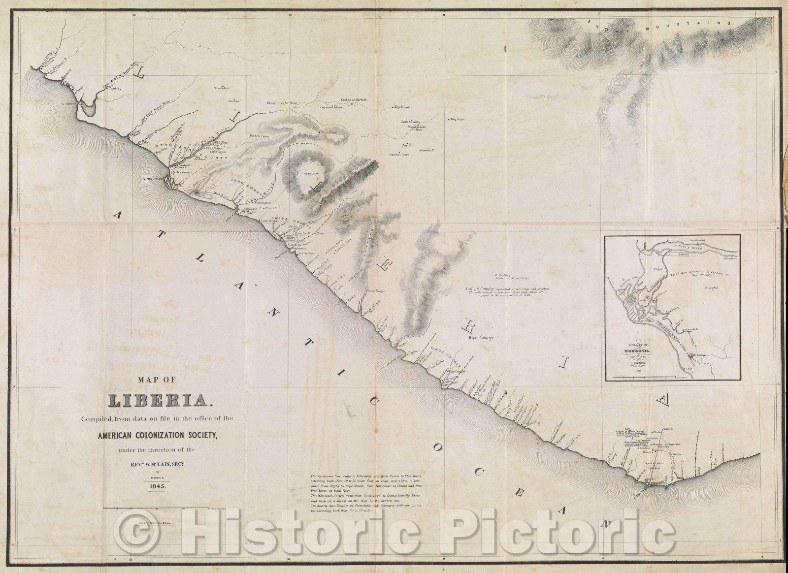 Historic Map : Map of Liberia. , 1845 , Vintage Wall Art