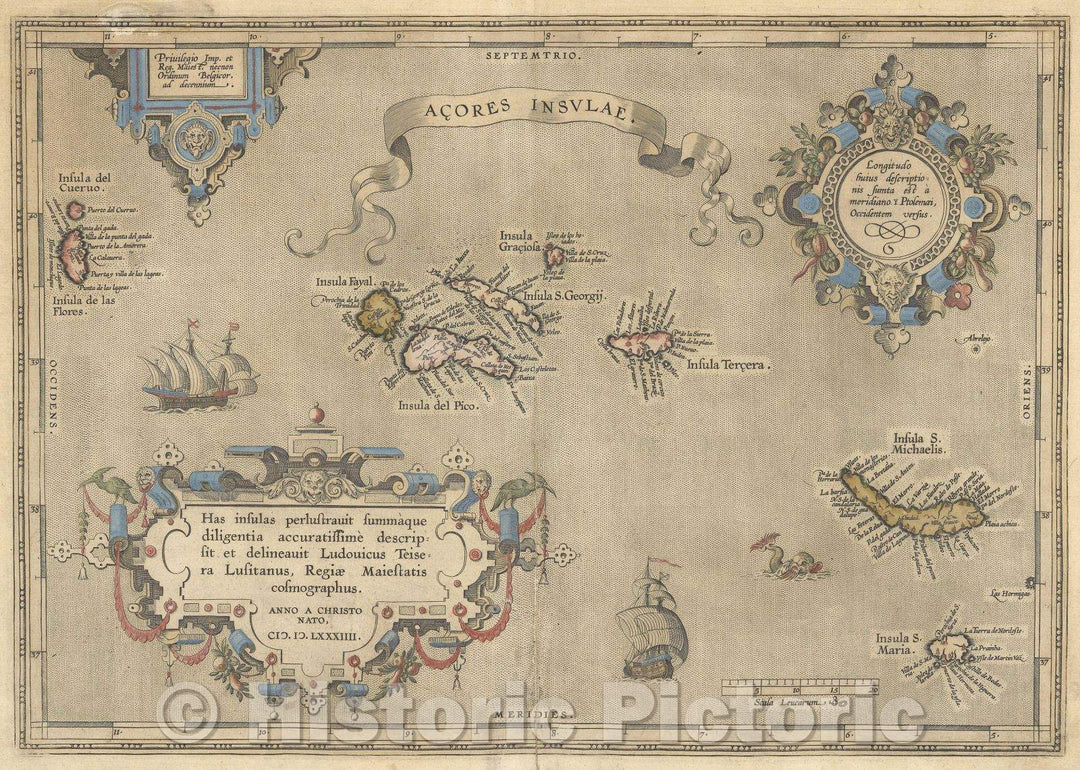Historic Map : Aï¿½ores Insulae : Has insulas perlustravit summaque diligentia accuratissime, 1595 , Vintage Wall Art
