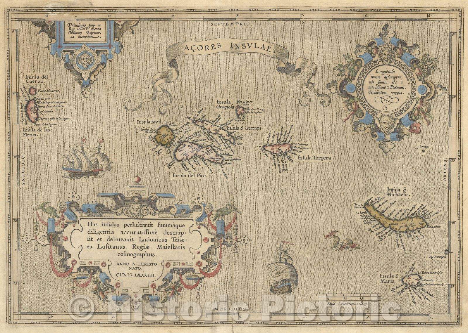 Historic Map : Aï¿½ores Insulae : Has insulas perlustravit summaque diligentia accuratissime, 1595 , Vintage Wall Art