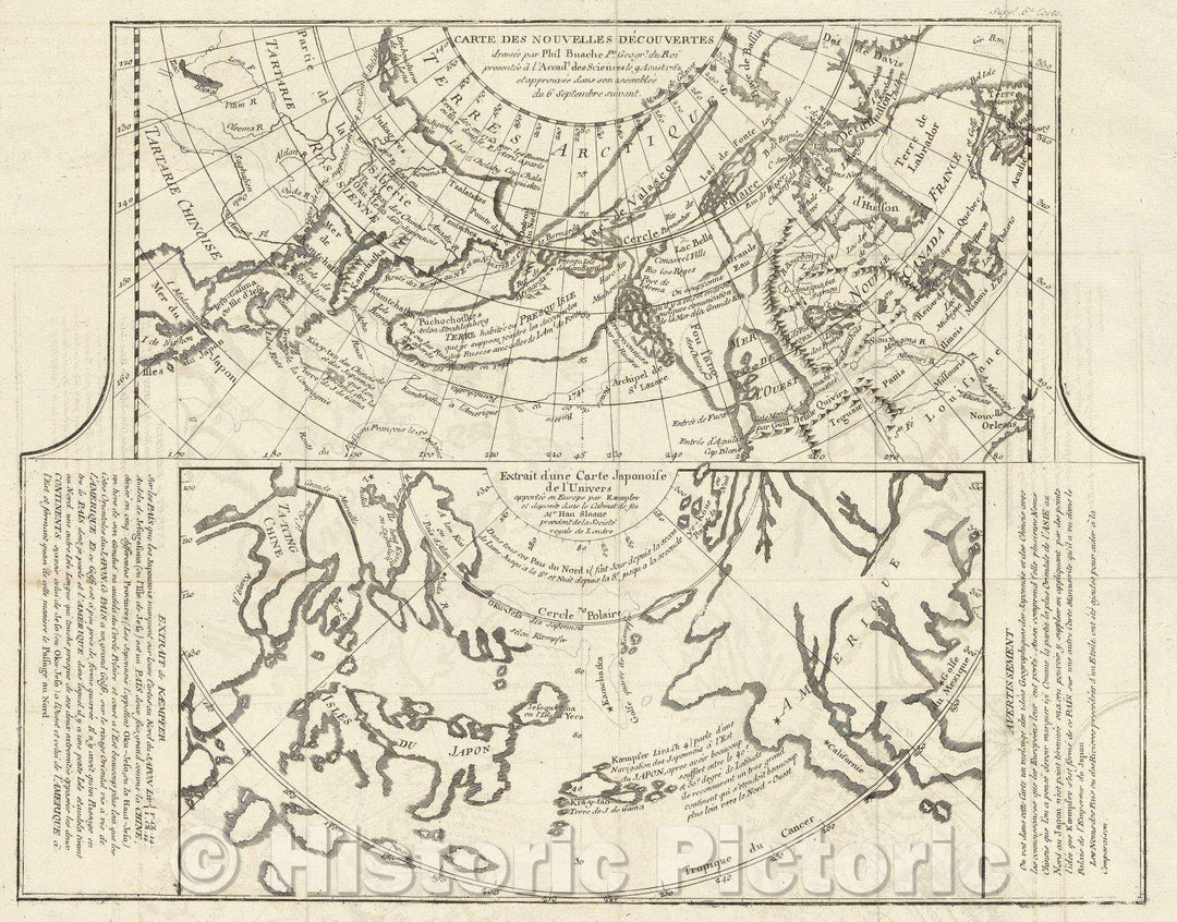Historic Map : Carte des Nouvelles Decouvertes  dressee par Phil. Buache... Extrait d'une carte Japonoise de l'Univers, c. 1762 , Vintage Wall Art